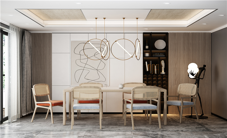 餐廳背景墻在設計上存在很大的挑戰。 畢竟，餐廳的家具少。